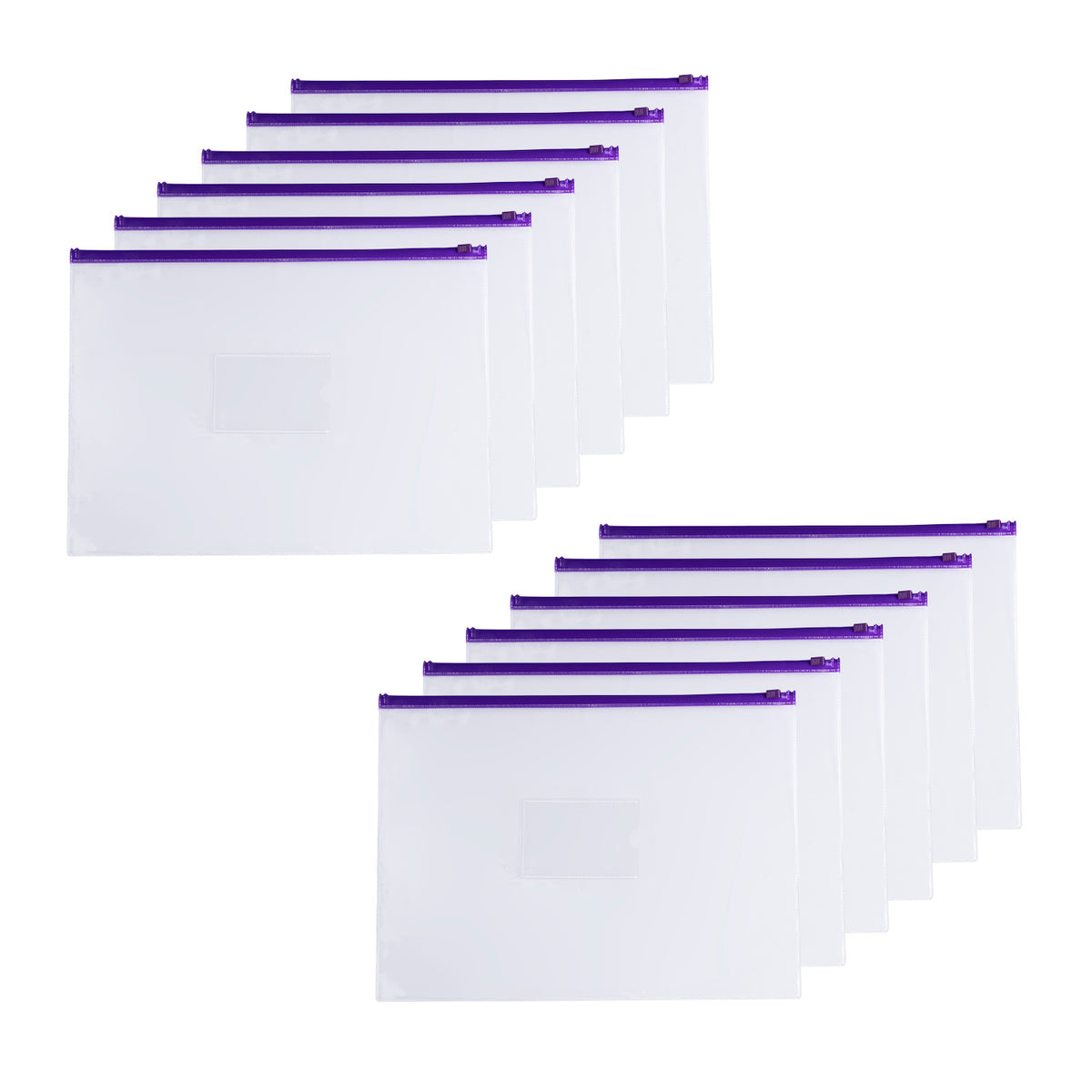 Pack of 12 A3 Clear Zippy Bags with Purple Zip