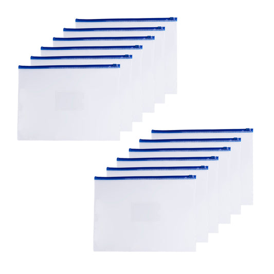 Pack of 12 A3 Clear Zippy Bags with Blue Zip
