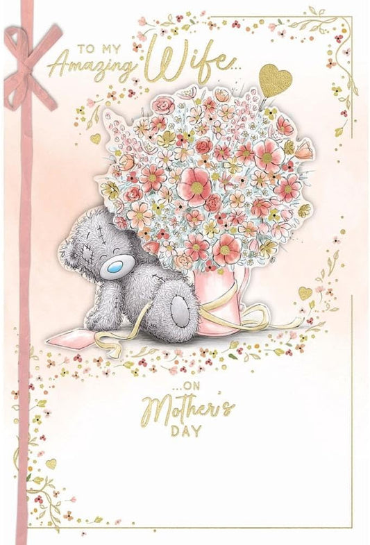 Bear With Large Vase Of Flowers Wife Luxury Handmade Mother's Day Card