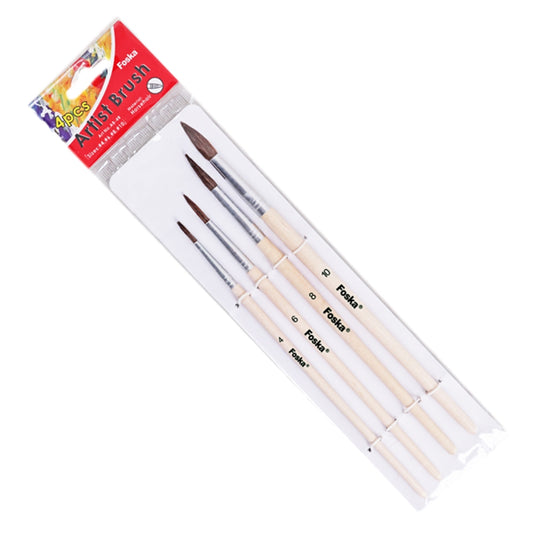 Pack of 4 Assorted Size Wooden Handle Horsehair Artist Oil Painting Brushes
