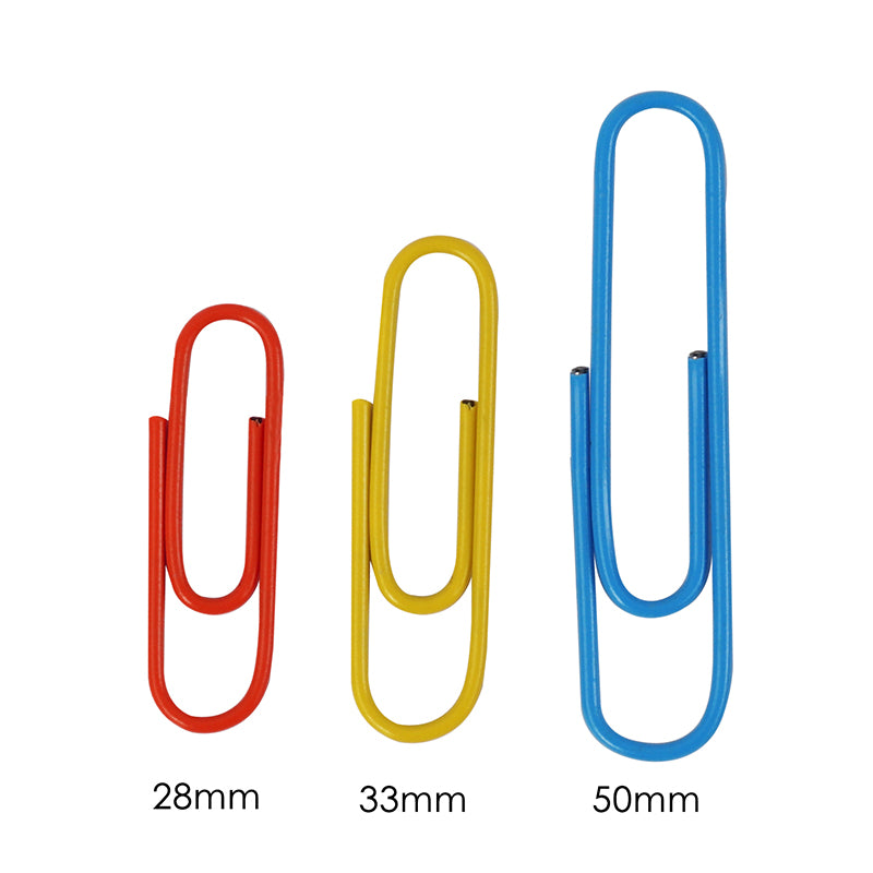 Pack of 300 Assorted Coloured Paper Clips 33mm