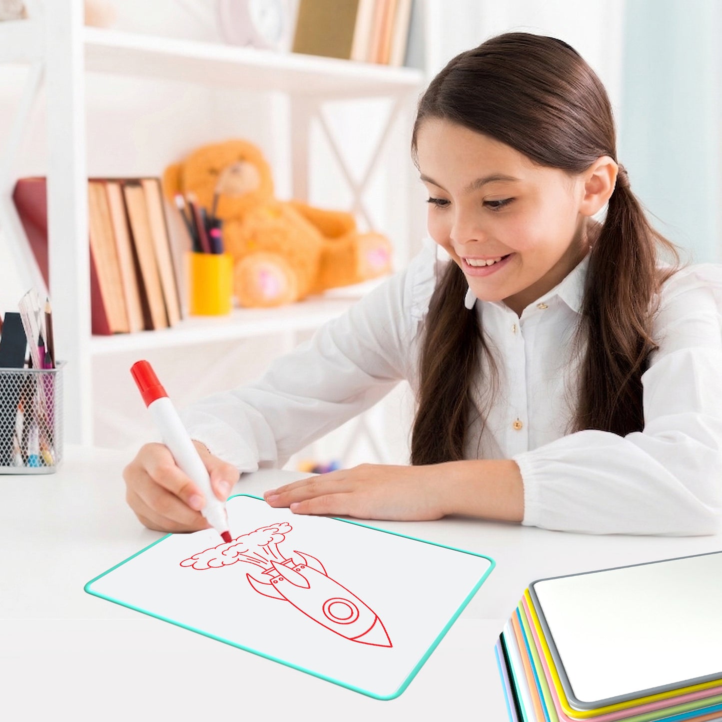 A4 Double Sided Magnetic Erasable MDF Plain Whiteboard With Green Border