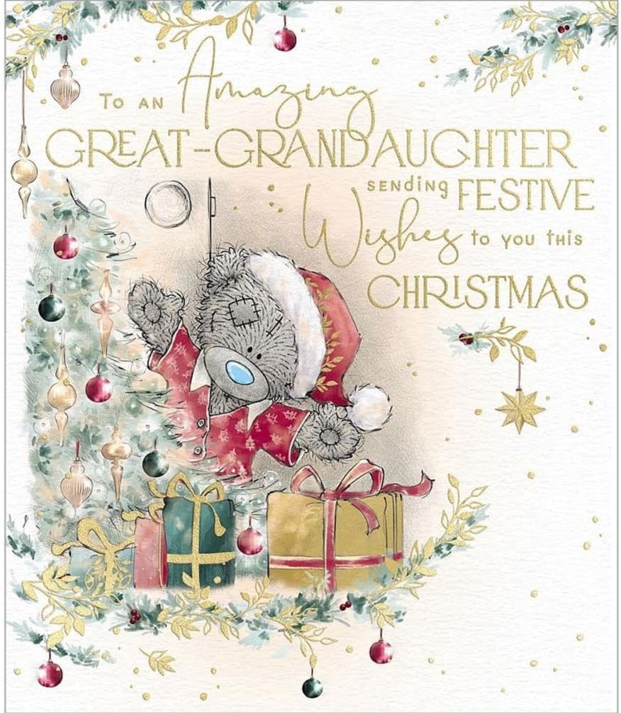 Bear By Tree And Presents Amazing Great Granddaughter Christmas Card
