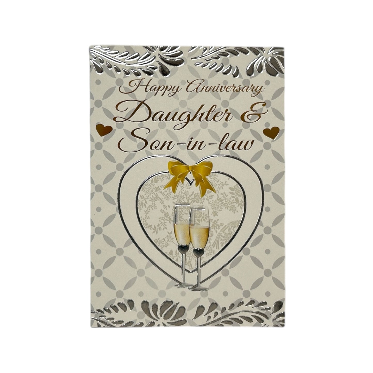 To Daughter & Son-In-Law Heart Frame Champagne Glass Design Anniversary Card