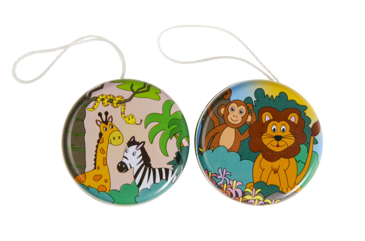 Pack of 24 Metal Yo-Yo Wild Animals Return Tops