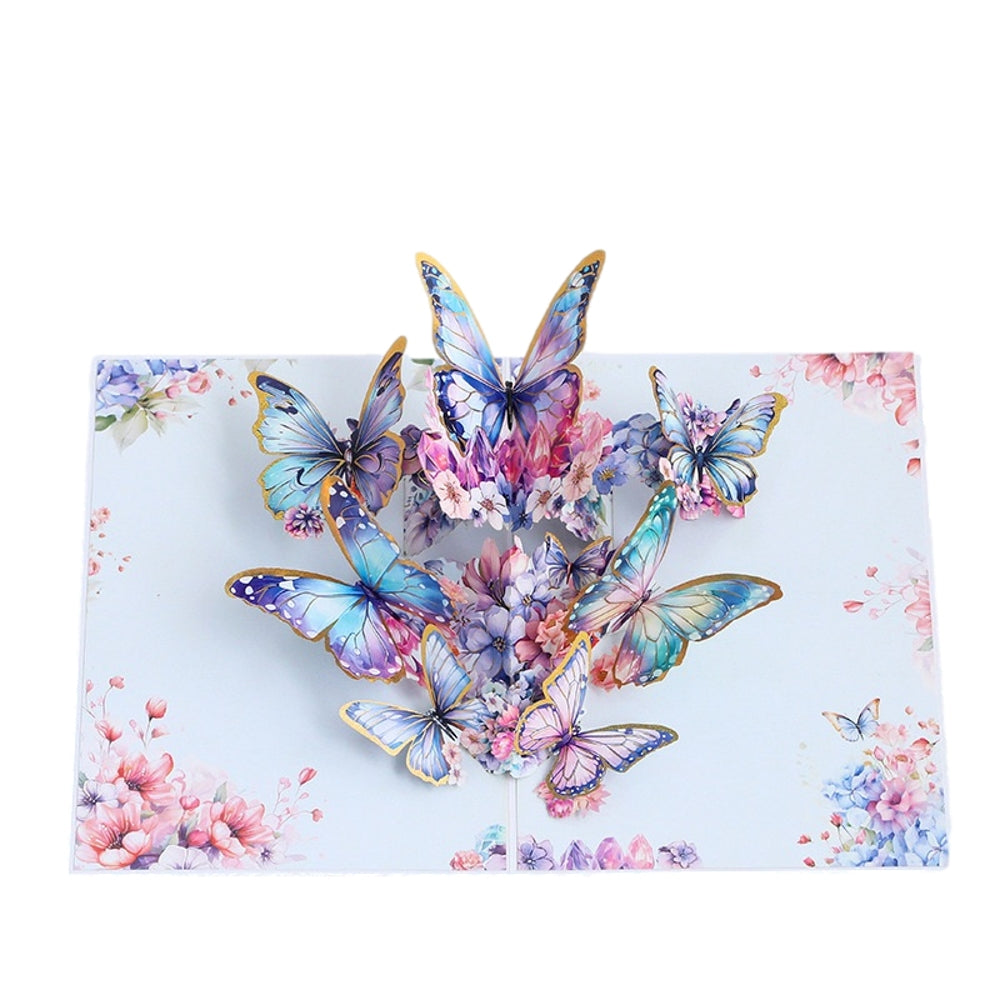 Fluttering Wishes Hot Stamped Blue Butterfly 3D Pop Up Greeting Card