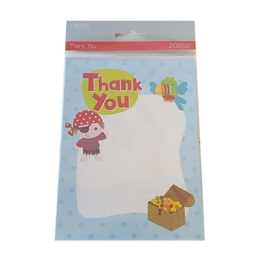 Pack of 20 Boys Pirate Thank You Sheets and Envelopes by Carlton Cards