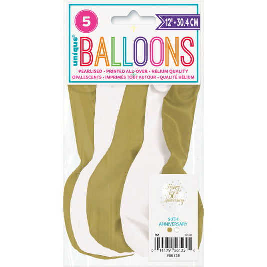 Pack of 5 Happy 50th Anniversary 12" Latex Balloons