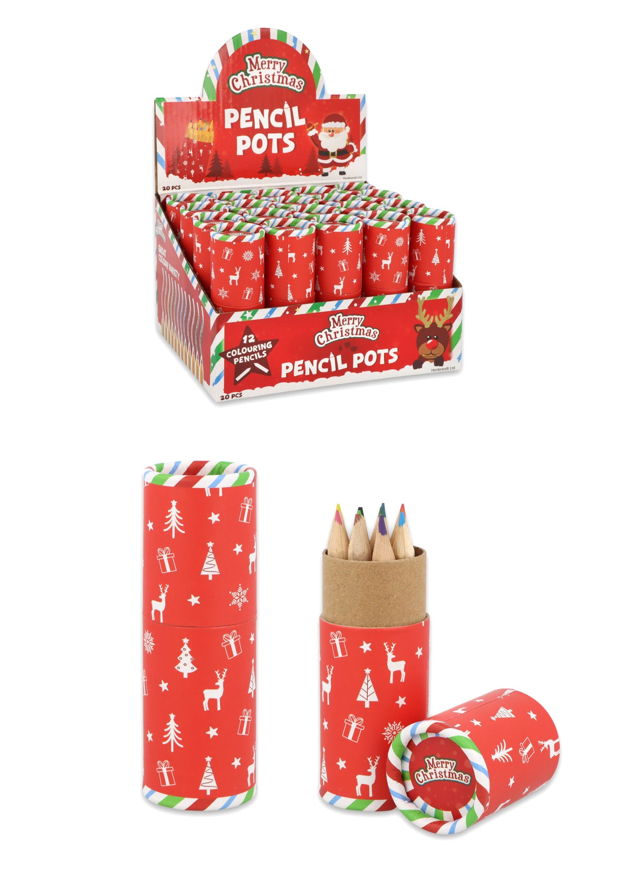 20 Packs of 12 Mini Christmas Colouring Pencil Tubes