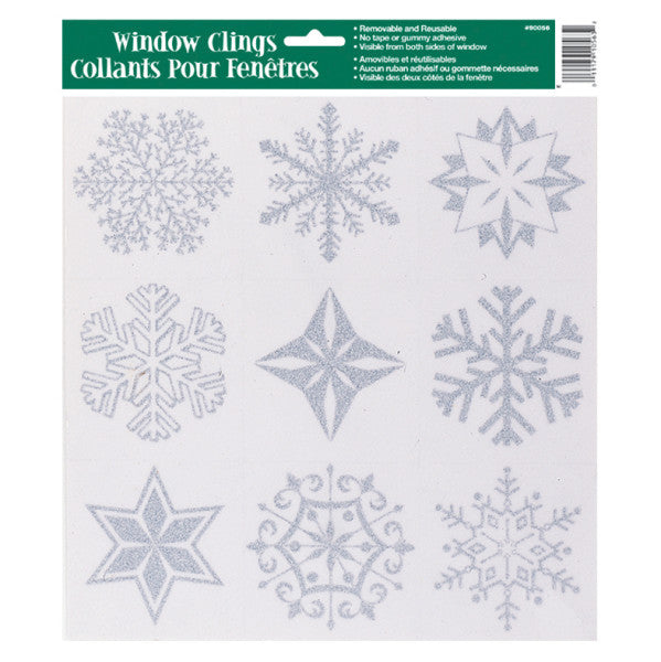 Silver Glitter Christmas Snowflakes Window Clings Sheet