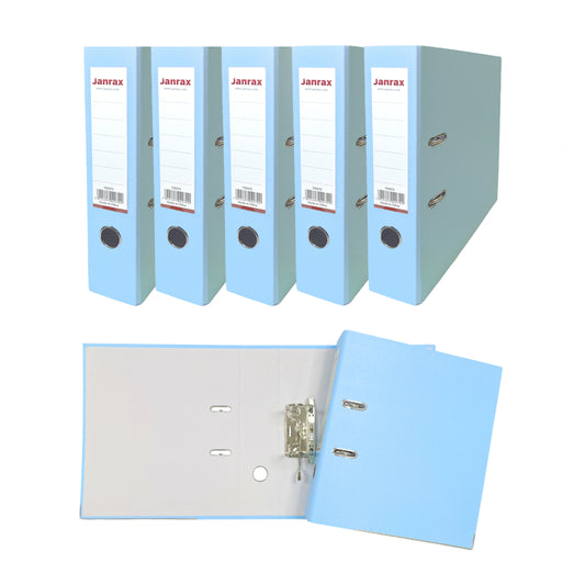 Pack of 5 A4 Pastel Blue Paperbacked Lever Arch Files by Janrax