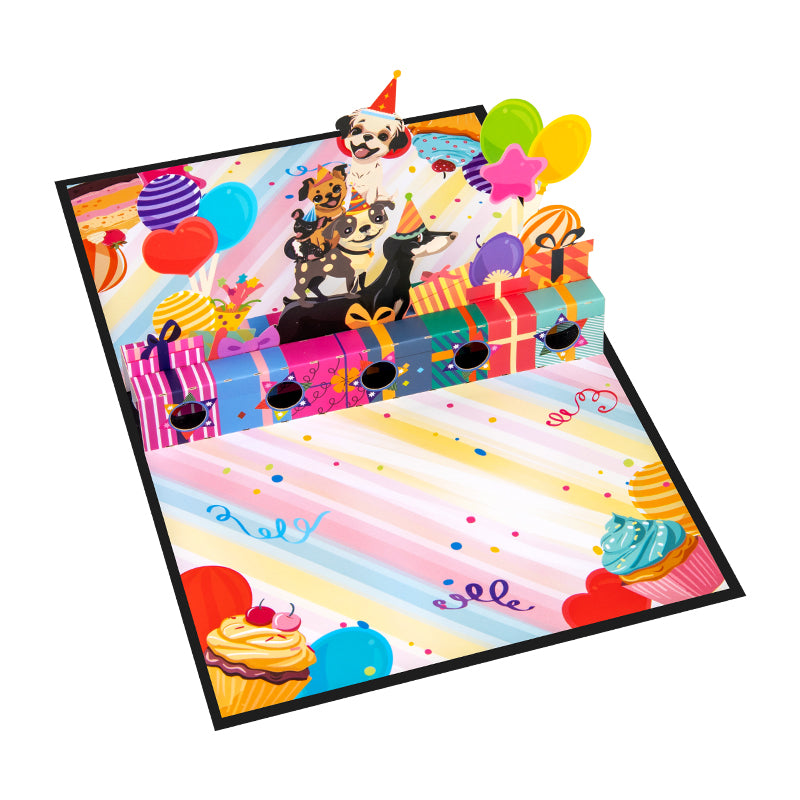 Puppy Party 3D Pop Up Birthday Card with Hidden Gift Card Slot