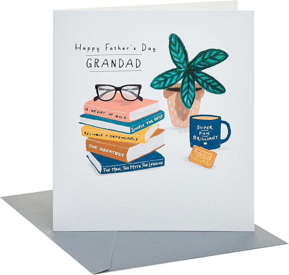 Stacks of Books & Mug of Coffee Design Grandad Father's Day Card