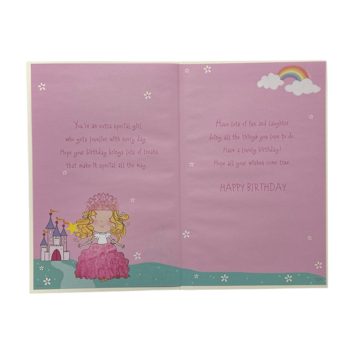 Daughter Age 04 Princess With Magic Wand Juvenile Birthday Card With Badge