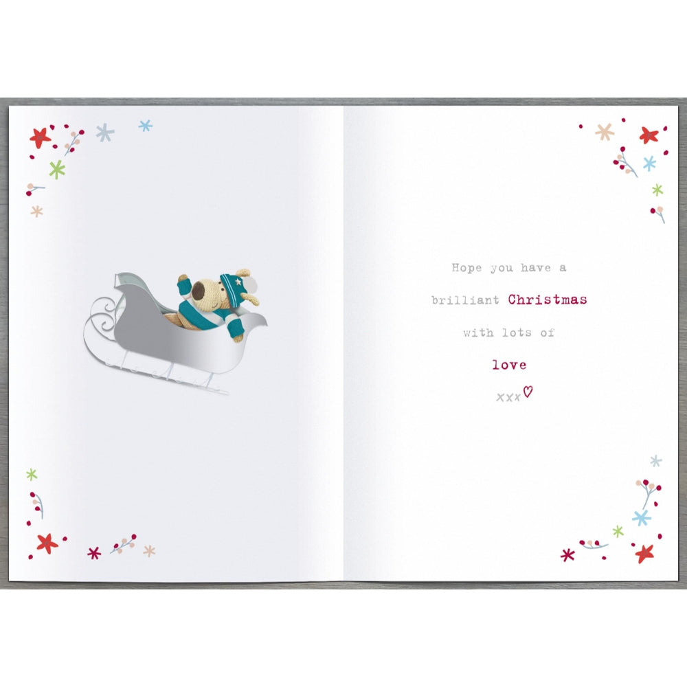 Boofle On Sleigh Open Christmas Card