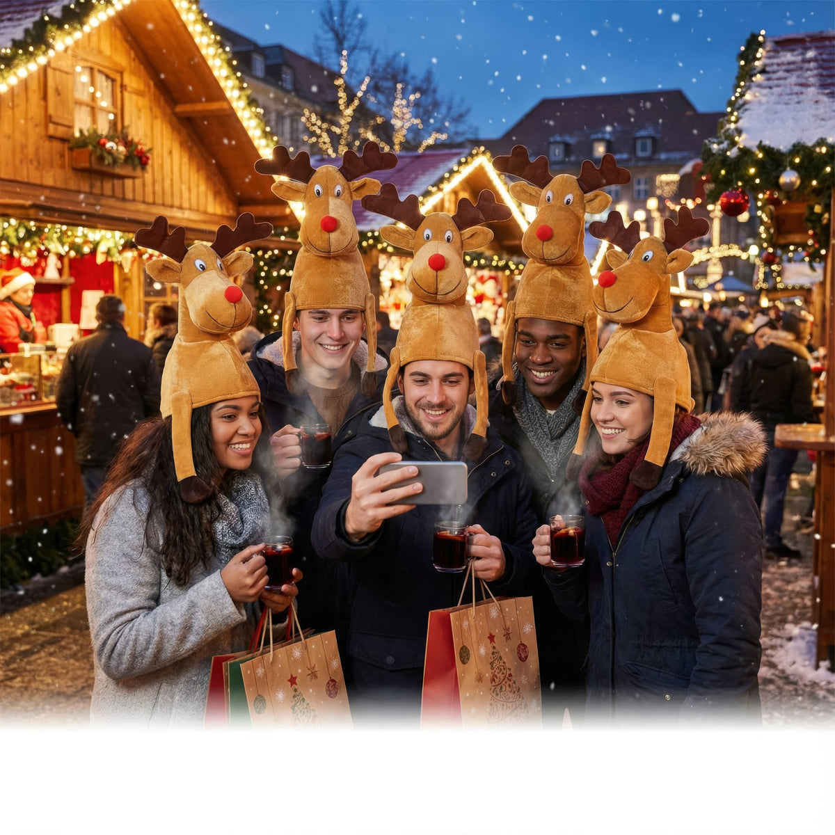 Adult Red-Nosed Reindeer Christmas Hat with Dangling Legs Funny Hat