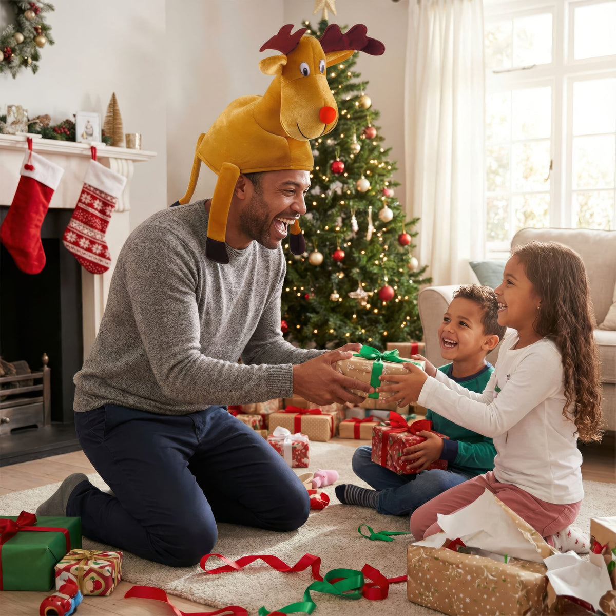 Adult Red-Nosed Reindeer Christmas Hat with Dangling Legs Funny Hat