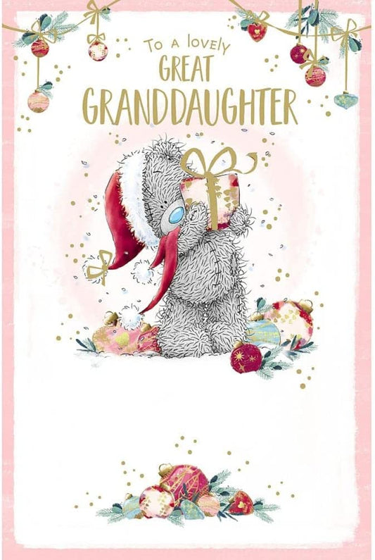 Great Granddaughter Holding Gift Me to You Bear Christmas Card