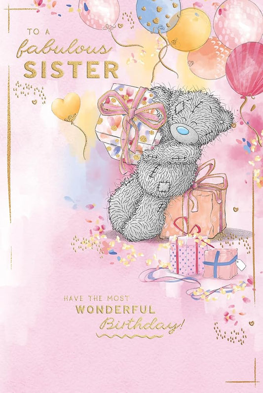 Bear Holding Up Gift Sister Birthday Card