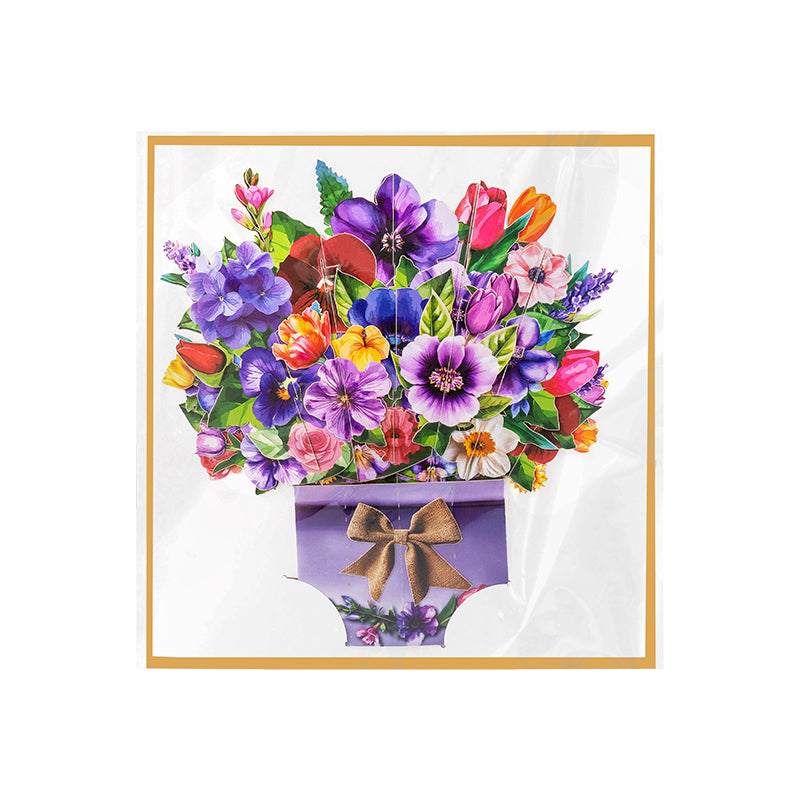 Floral Fantasy Paper Bouquet 3D Vase Pop Up Card - Mother's Day Birthday Wedding Anniversary 