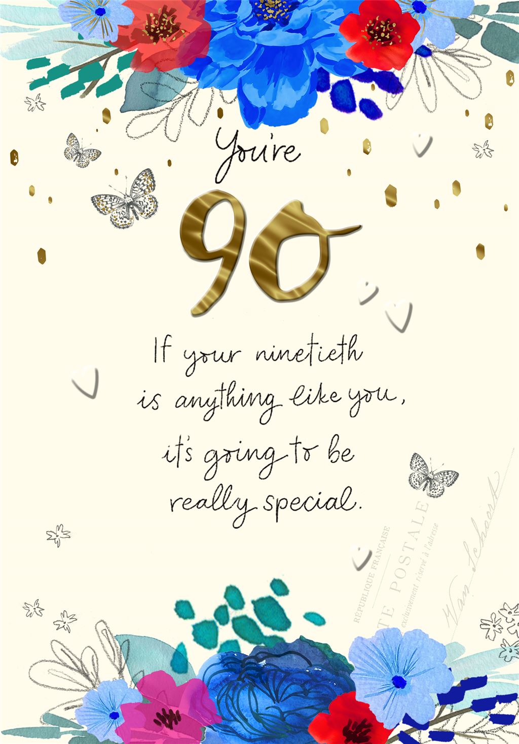 Willow Bouquet Classic Embossed Floral Design 90th Birthday Card