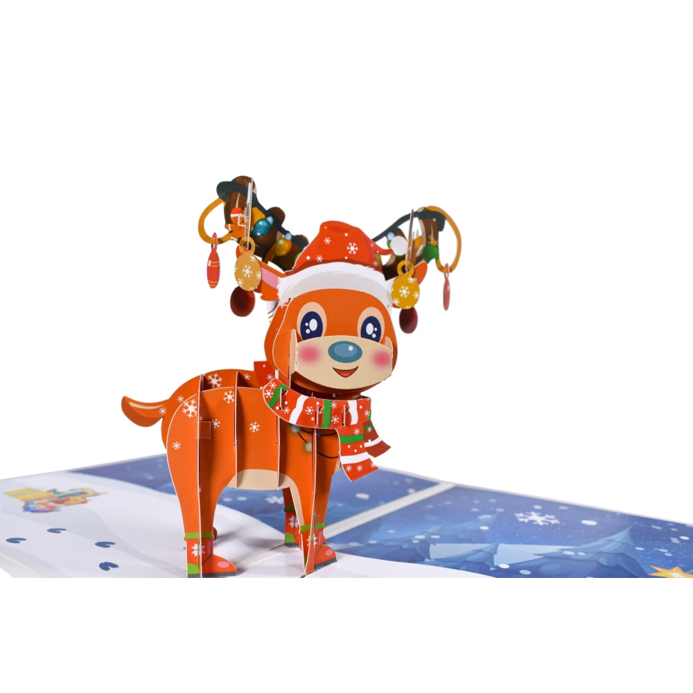 Festive Antlers Reindeer Charm 3D Pop Up Christmas Card