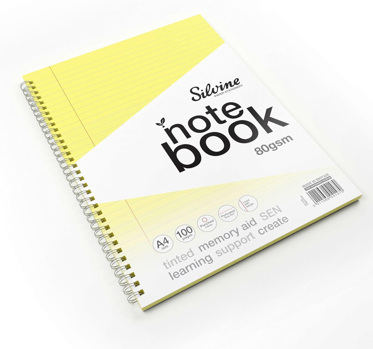 A4+ 100 Pages Twin Wire SEN Yellow Paper Dyslexia Notebook - Lined with Margin