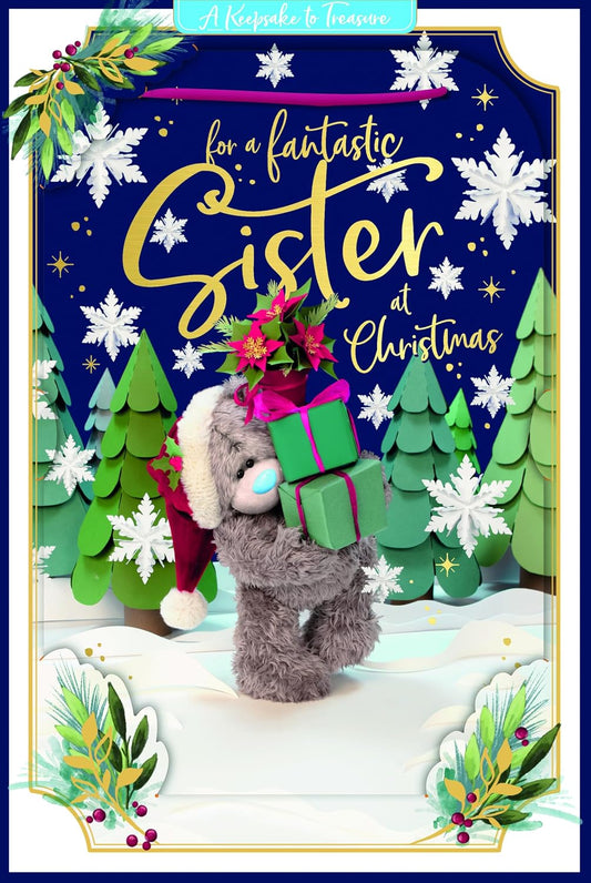 Bear Carrying Gifts A Fantastic Sister 3D Christmas Keepsake Card