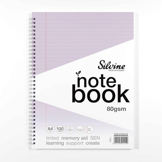 Pack of 3 A4+ 100 Pages Twin Wire SEN Lilac Paper Dyslexia Notebooks - Lined with Margin