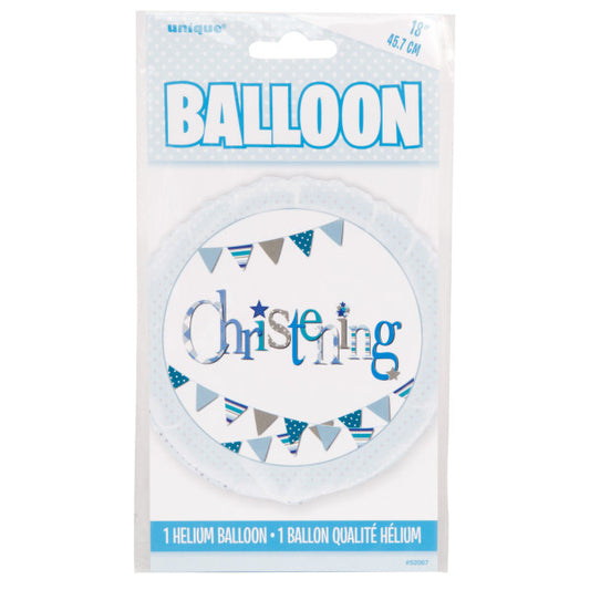 Blue Bunting Christening Round Foil Balloon 18"