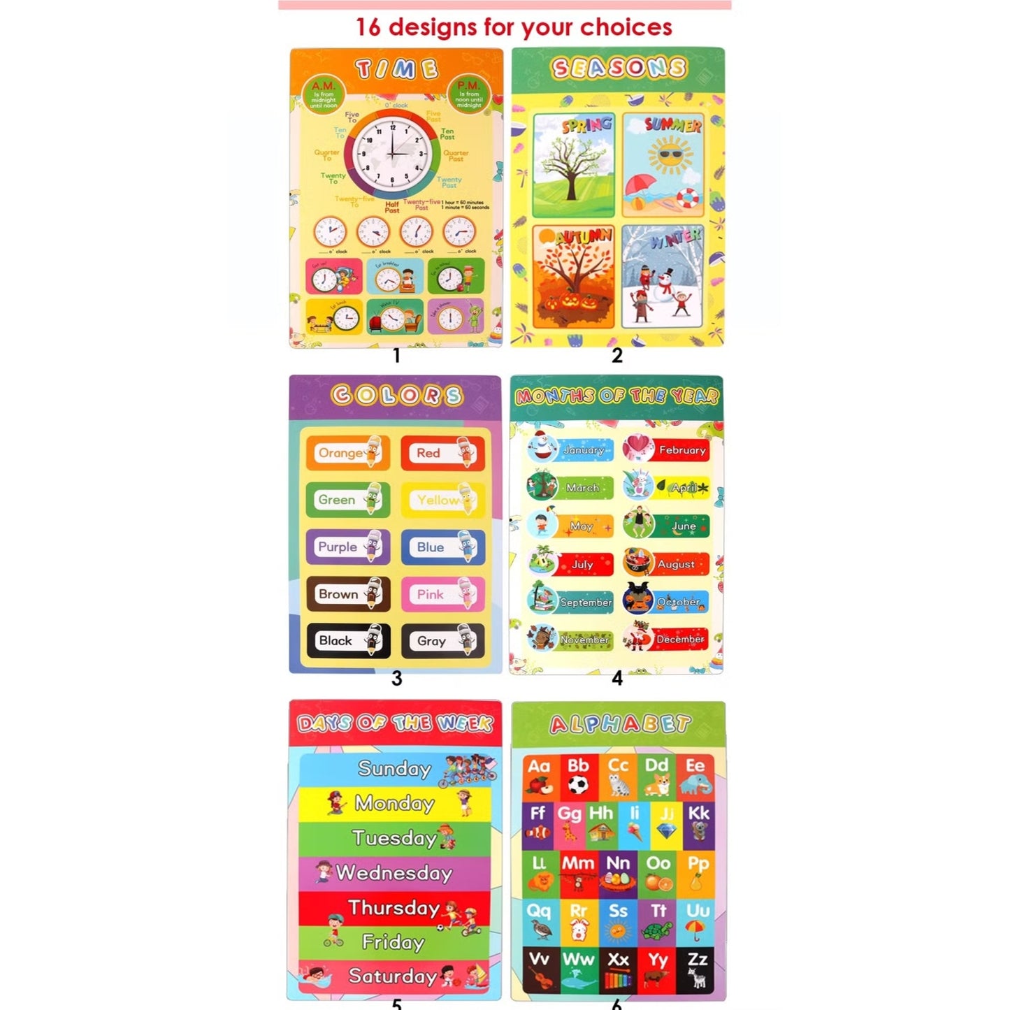 Pack of 16 Educational Posters for Kids Preschool Education