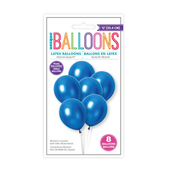Pack of 8 Blue Pearl Premium 12" Latex Balloons