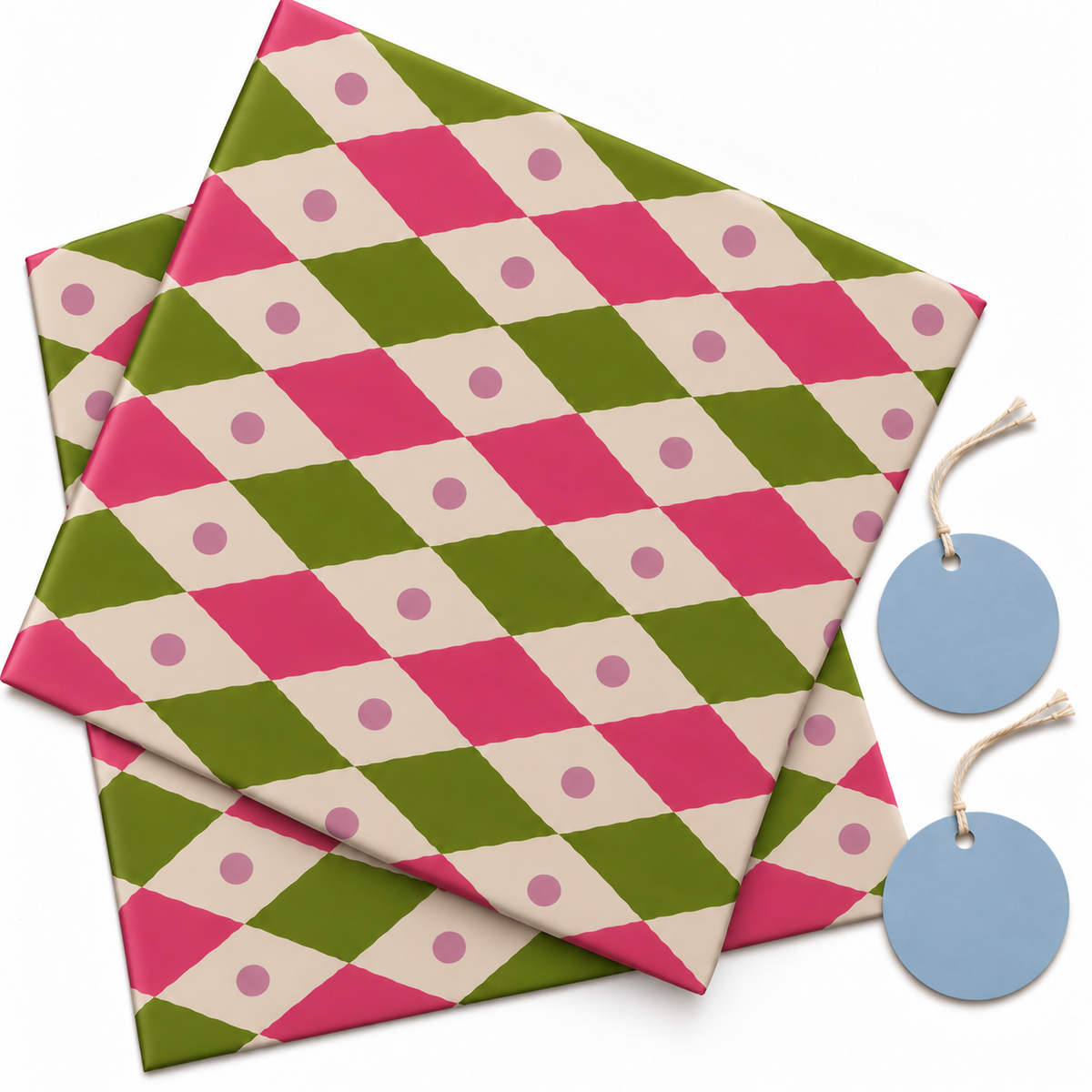 Pack of 2 Spring Diamonds Design 50 x 70 cm Gift Wrap Sheets with 2 Tags - Christmas Birthdays Kids Party Holiday Gifting