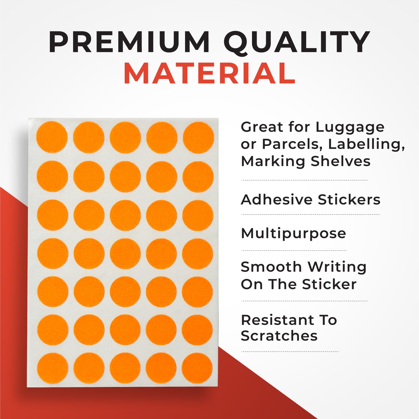 Pack of 140 Fluorescent Orange 13mm Round Labels - Stickers