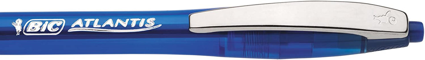 Pack of 12 Bic Atlantis Premium Medium Blue Ballpoint Pens