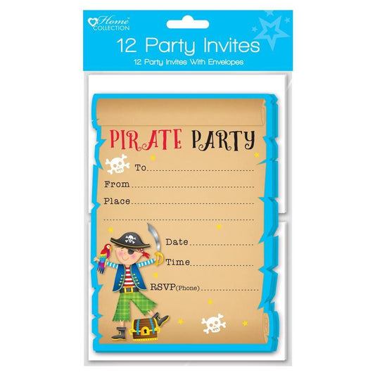 Pack of 12 Party Invites With Envelopes - Pirate Party