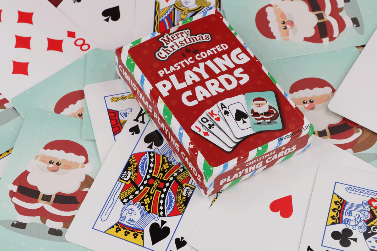 Pack of 12 Plastic Coated Christmas Playing Cards (9cm x 6cm) - Family Game Nights, Parties & Xmas Stocking Fillers