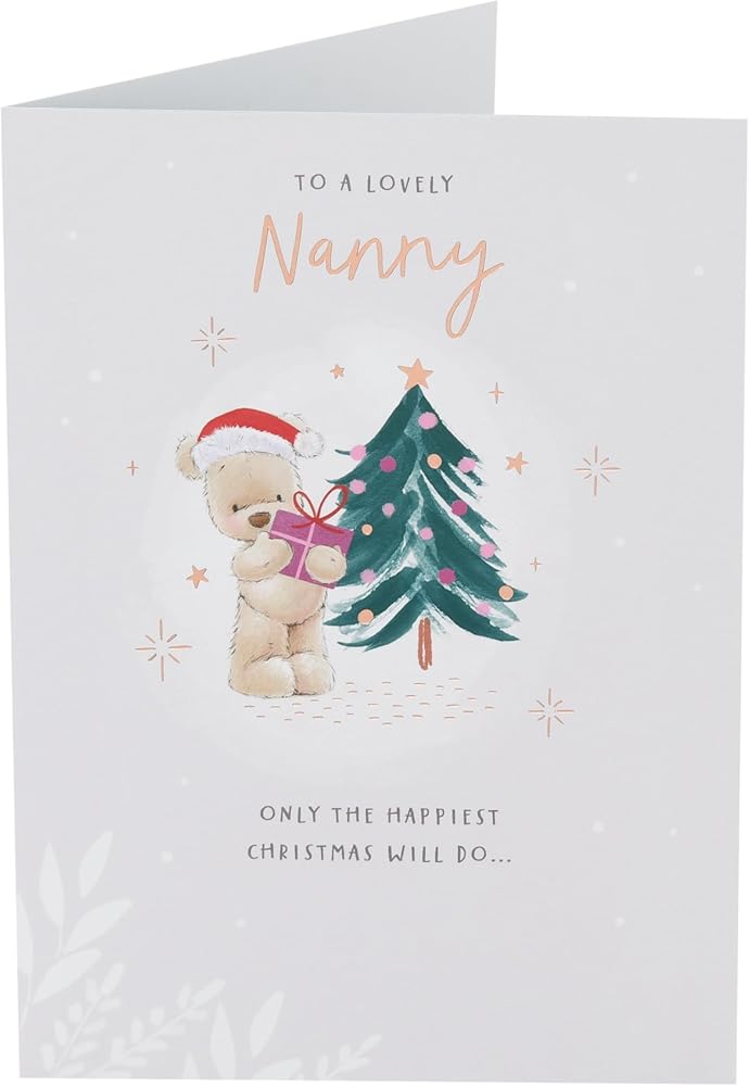 Bear With Present Nanny Christmas Card