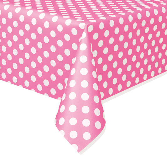 Hot Pink Dots Rectangular Plastic Table Cover, 54"x108"