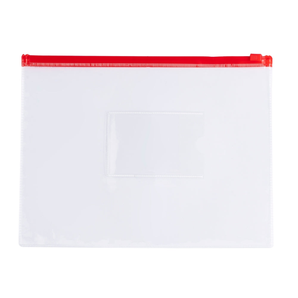 Pack of 12 A5 Clear Zippy Bags with Red Zip