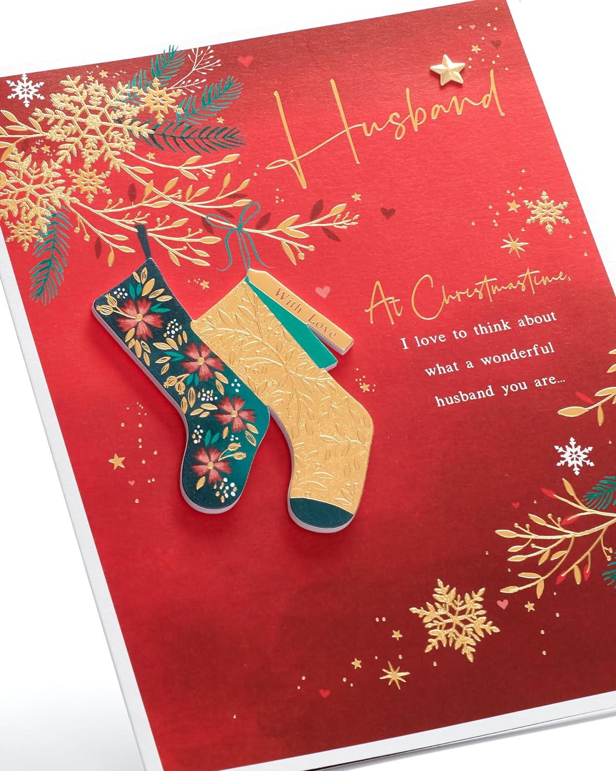 Deep Red & Gold Design Husband Christmas Card