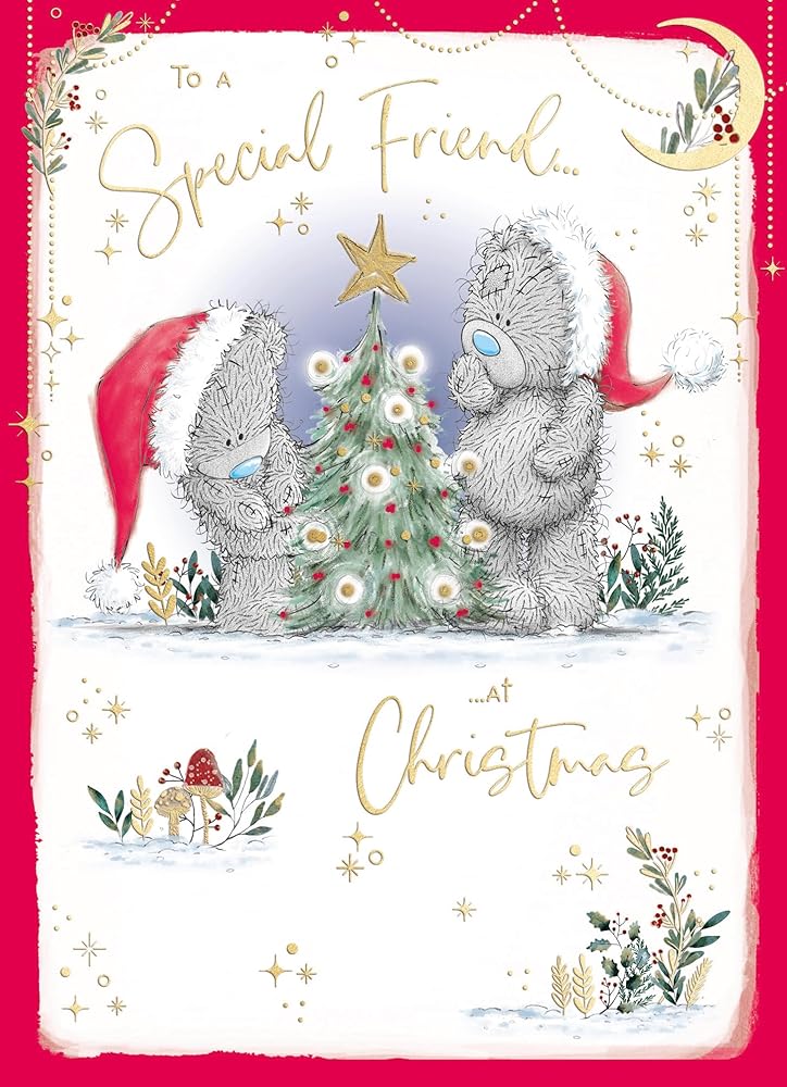 Bears And Xmas Tree With Star Special Friend Christmas Card