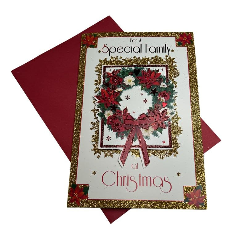 To a Special Family Poinsettia Wreath Design Christmas Card