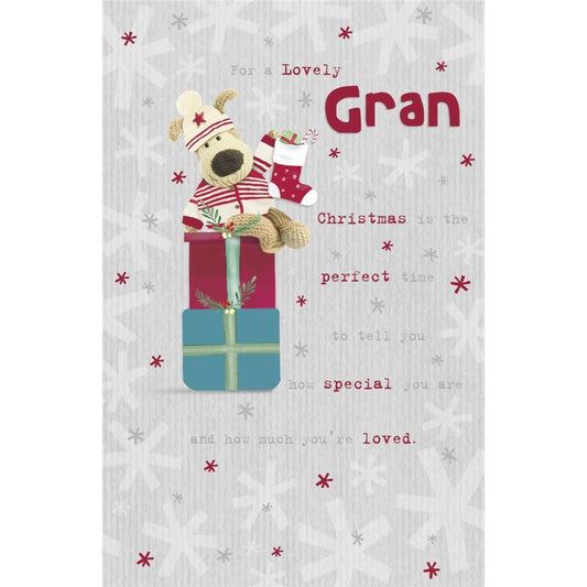 Boofle Sitting On Presents Gran Christmas Card