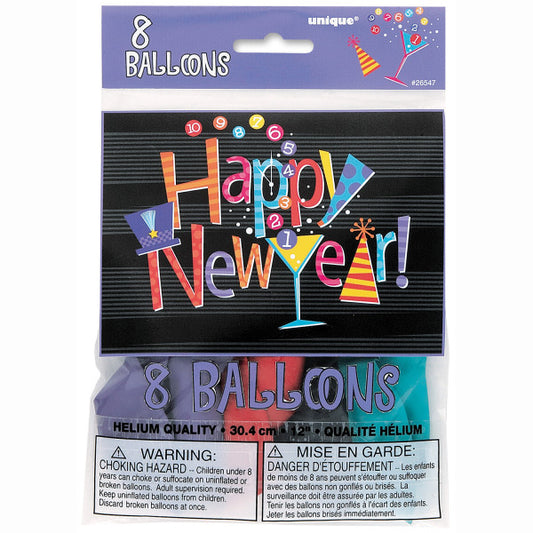 Pack of 8 New Year's Countdown 12" Latex Balloons