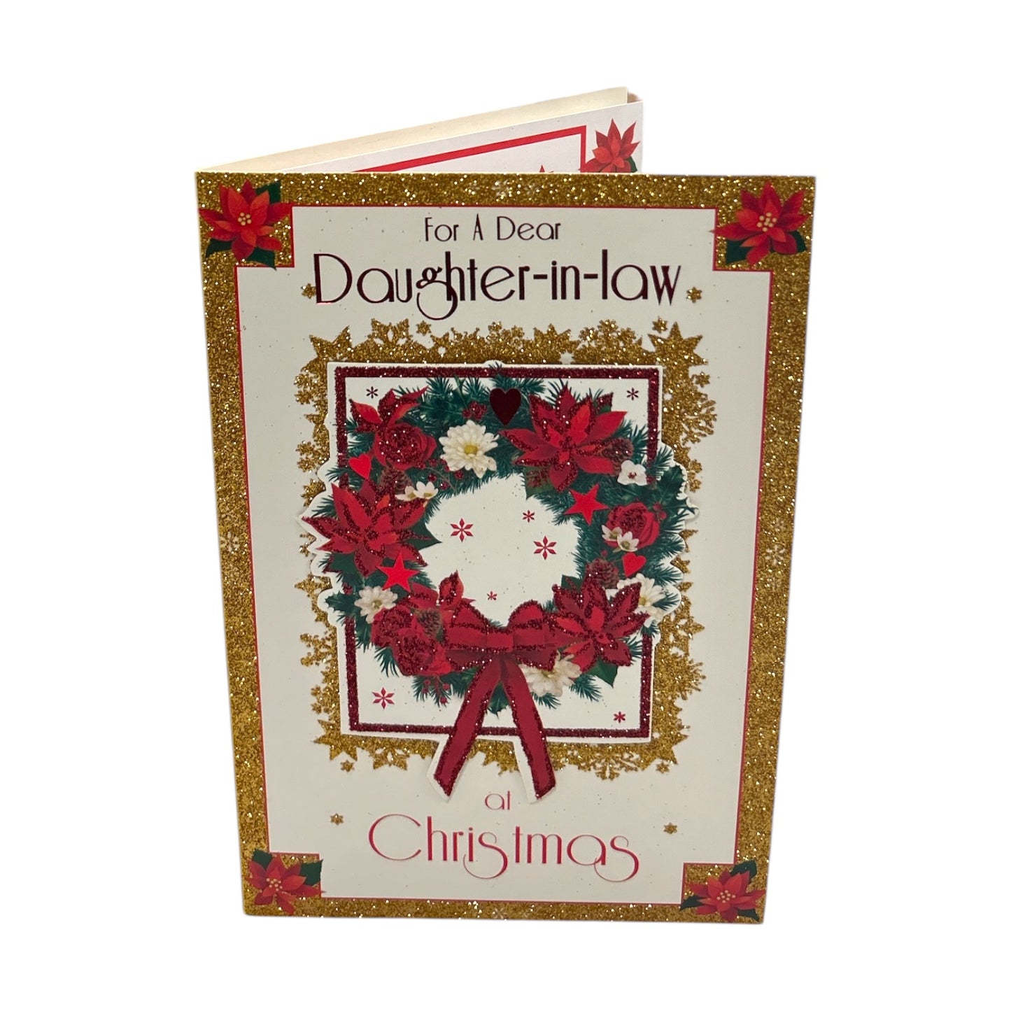 For a Dear Daughter In Law Poinsettia Wreath Design Christmas Card