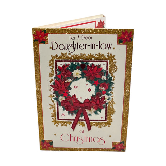 For a Dear Daughter In Law Poinsettia Wreath Design Christmas Card