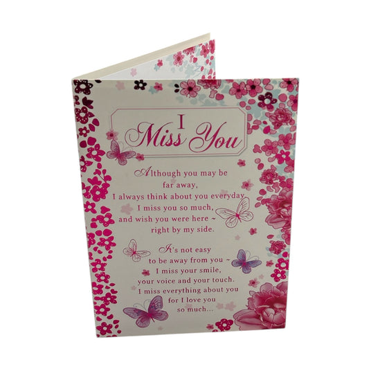 I Miss You Pink Floral Design Open Greeting Card