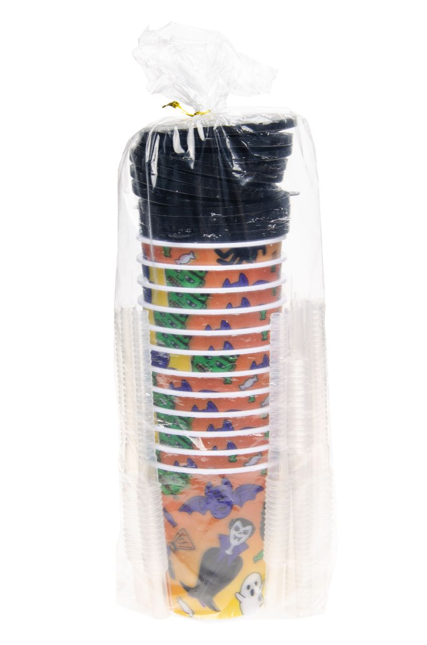 Pack of 12 Halloween 3D Cups With Straw and Lid