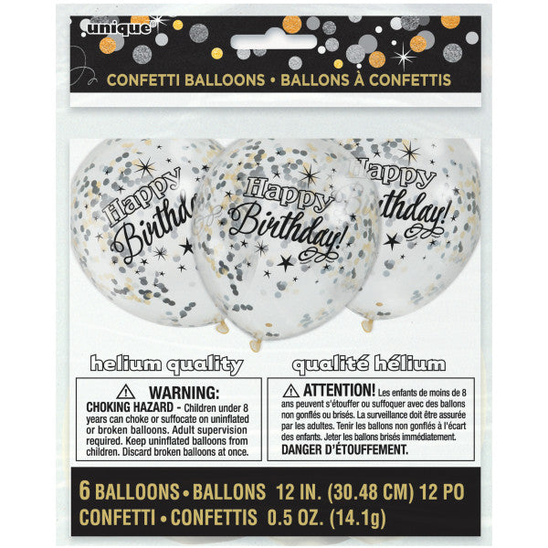 Pack of 6 Glittering Birthday Clear Latex Balloons with Confetti 12"
